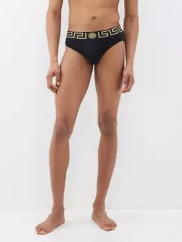 Комплект из двух трусов из жаккардового эластичного хлопка с логотипом. Versace, черный