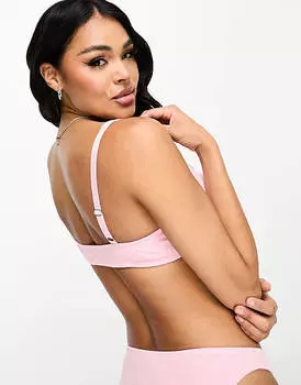 Комплект из двух укороченных бюстгальтеров в рубчик с розовой отделкой ASOS DESIGN Ashley