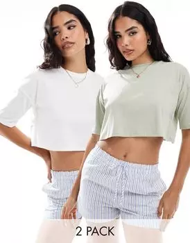 Комплект из двух укороченных футболок белого и серого цвета Miss Selfridge