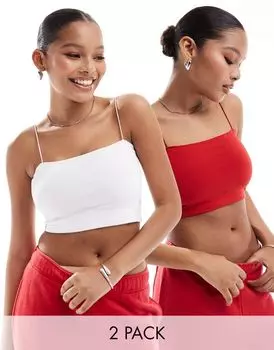 Комплект из двух укороченных топов без рукавов Pull&Bear белого и красного цветов