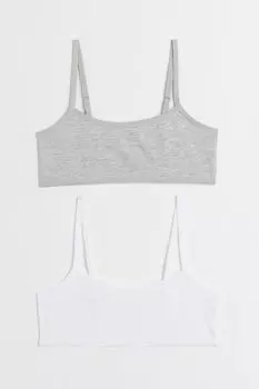 Комплект из двух укороченных топов из джерси H&amp;M, светло-серый меланж/белый