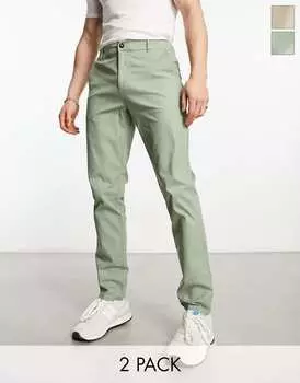 Комплект из двух узких брюк чинос ASOS DESIGN бежевого и хаки