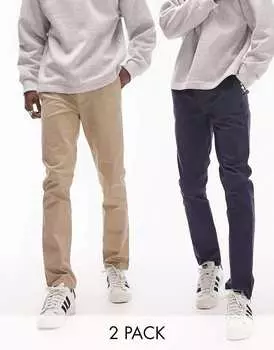 Комплект из двух узких брюк чинос темно-синего цвета с камнем Topman
