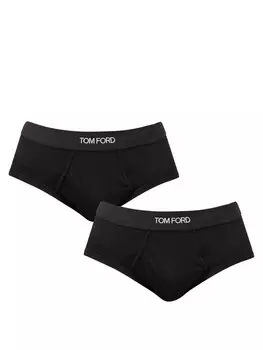 Комплект из двух жаккардовых трусов с логотипом из смесового хлопка. Tom Ford, черный