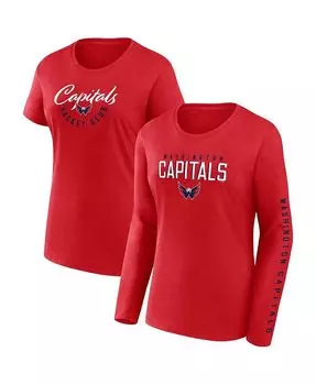 Комплект из двух женских красных фирменных футболок Washington Capitals с длинными и короткими рукавами Fanatics, красный