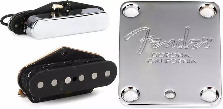 Комплект из двух звукоснимателей Fender Original Vintage Telecaster с гитарным грифом американской серии Fender с 4 болтами - штамп "Fender Corona" 0991445100=1 0992119000=1