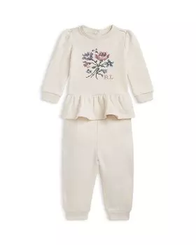 Комплект из флисового свитера и брюк с цветочным принтом Polo Ralph Lauren для девочек — для малышей, белый