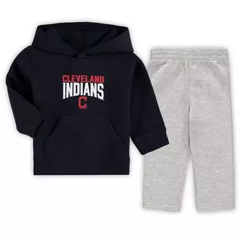Комплект из флисовой толстовки и брюк с расклешенной веерной тканью Cleveland Indians темно-синего/песочного цвета серого цвета Outerstuff
