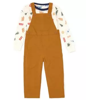 Комплект из футболки и комбинезона Happy Camper с длинными рукавами Levi's Little Boys 2T-7, оранжевый