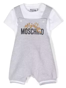 Комплект из футболки и комбинезона с принтом Teddy Bear Moschino Kids, серый