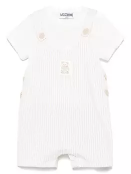Комплект из футболки и комбинезона в полоску Moschino Kids, нейтральный