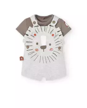 Комплект из футболки и короткого комбинезона с львом спереди Boboli, коричневый