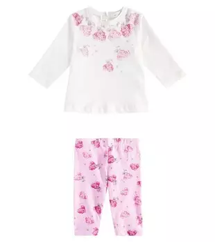 Комплект из футболки и леггинсов Baby Flowery Heart Monnalisa, цвет panna+fairytale