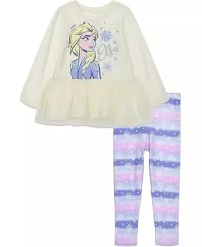 Комплект из футболки и леггинсов из мультфильма «Холодное сердце» для девочек «Холодное сердце» Эльзы и Анны Disney, белый