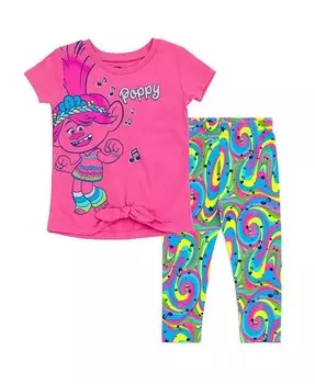 Комплект из футболки и леггинсов с изображением троллей Poppy Viva для девочек-подростков, комплект одежды из туники Dreamworks, розовый