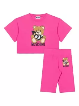 Комплект из футболки и леггинсов с принтом плюшевого мишки Moschino Kids, розовый