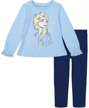 Комплект из футболки и леггинсов с рисунком «Холодное сердце» принцессы Анны и Эльзы для маленьких девочек Disney, синий