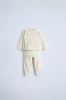 Комплект из футболки и леггинсов ZARA, экрю