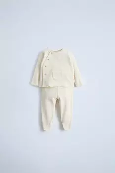 Комплект из футболки и леггинсов ZARA, экрю