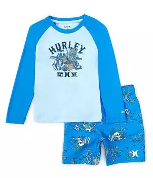 Комплект из футболки и плавок с короткими рукавами и плавками Hurley Little Boys для детей от 2 до 4 лет, синий