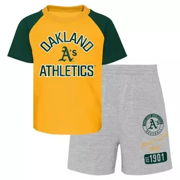 Комплект из футболки и шорт реглан Infant Gold/Heather Grey Oakland Athletics Ground Out Baller Outerstuff