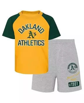 Комплект из футболки и шорт реглан Oakland Athletics для мальчиков и девочек золотого, серого цвета Хизер для малышей Outerstuff, золотой