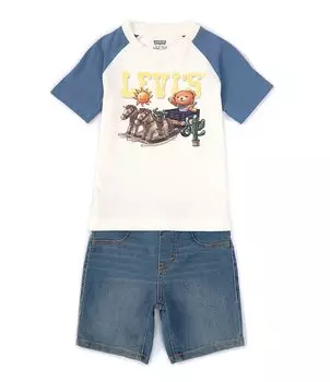 Комплект из футболки и шорт реглан с короткими рукавами Levi's Little Boys 2T-7, белый