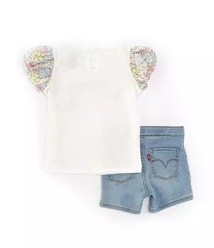 Комплект из футболки и шорт с короткими рукавами и цветочным принтом Levi's Little Girls 2T-6X, белый