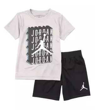 Комплект из футболки и шорт с короткими рукавами и кроссвордами Jordan Little Boys 4–7, серый
