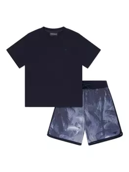 Комплект из футболки и шортов с графичным принтом Emporio Armani Kids, синий