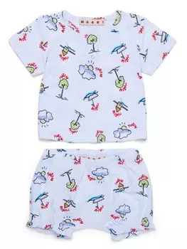 Комплект из футболки и шортов с графичным принтом Marni Kids, белый