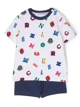 Комплект из футболки и шортов с принтом Moncler Enfant, белый