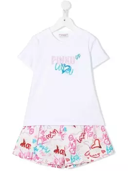 Комплект из футболки и шортов с принтом Pinko Kids, белый