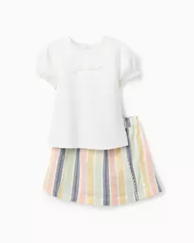 Комплект из футболки и юбки в полоску для девочки Zippy, белый