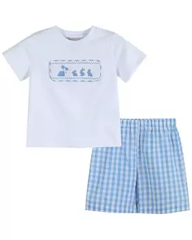 Комплект из футболки Lil Cactus Bunny Family и шорт в клетку, цвет multi