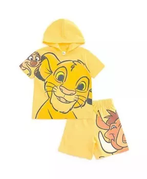 Комплект из футболки с капюшоном и шорт из французской махровой ткани для маленьких мальчиков с Микки Маусом, Королем Львом и автомобилями Monsters Inc Disney, желтый