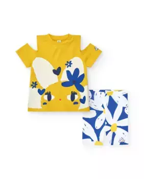 Комплект из футболки с открытыми рукавами и велосипедных леггинсов для девочки Tuc tuc, жёлтый