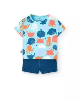 Комплект из футболки с принтом и шорт для мальчика Boboli, цвет Verde Agua