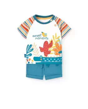 Комплект из футболки с принтом и шорт для мальчика Boboli, белый