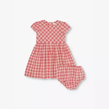 Комплект из хлопкового платья и панталон для девочки в клетку Polo Ralph Lauren, розовый