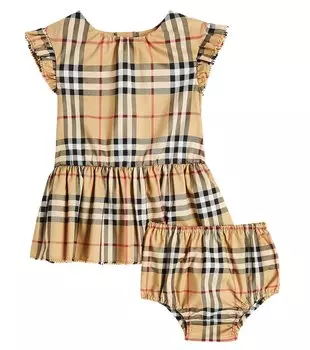 Комплект из хлопкового платья и шароваров в клетку baby burberry check Burberry, бежевый