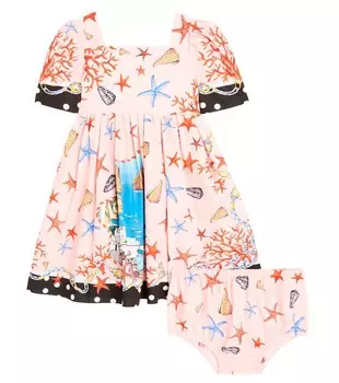 Комплект из хлопкового платья-капри с принтом и панталон Dolce&Gabbana Kids, цвет capri