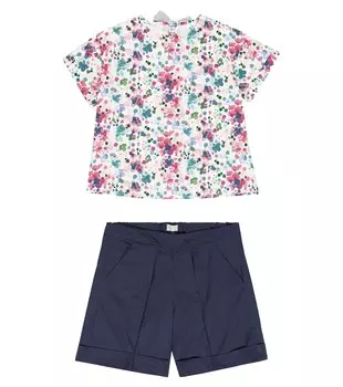 Комплект из хлопкового топа и шорт с цветочным принтом Il Gufo, синий