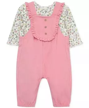 Комплект из хлопкового топа с цветочным принтом для маленьких девочек и комбинезона с рюшами Little Me, розовый