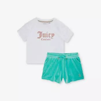 Комплект из хлопкового трикотажа из двух предметов, украшенный стразами, 7–16 лет Juicy Couture, белый