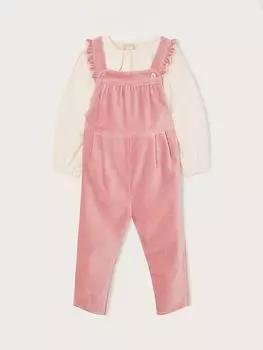 Комплект из хлопкового велюрового комбинезона и блузки Monsoon Baby, розовый