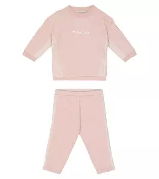 Комплект из хлопковой эластичной кофты и штанов для малышей Moncler Enfant, розовый