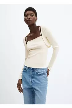 Комплект из хлопковой футболки и болеро Mango, экрю