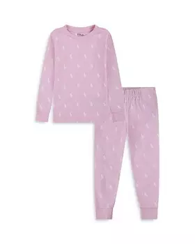 Комплект из хлопковой футболки и брюк с длинными рукавами в рубчик Polo Ralph Lauren для девочек Polo Ralph Lauren - Little Kid, белый