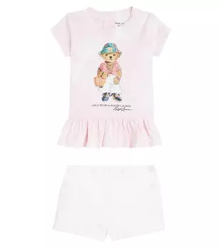 Комплект из хлопковой футболки и шорт Baby Polo Bear Polo Ralph Lauren Kids, цвет hint of pink tie dye